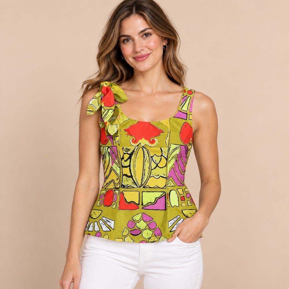 Anthropologie Edme & Esyllte Lined Tank Top Women's 4 Small Chartreuse Boho Chic